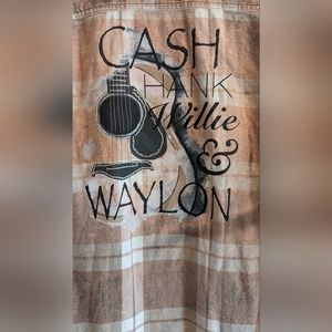 EUC brown/white George button down collared 3 button cuffs Cash Waylon Willie